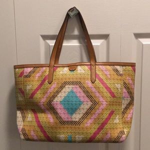 Fossil Tote- Multicolor Pixel Pattern